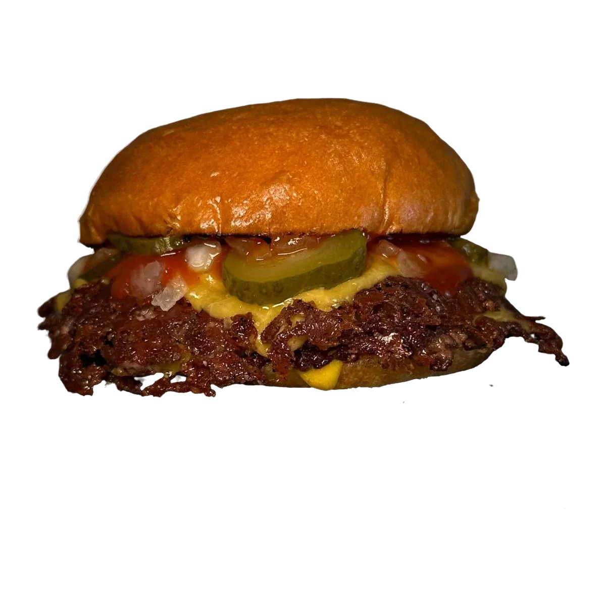 Easy-Peasy: hamburguesa doble con cheddar, pepinillo, cebolla y ketchup
