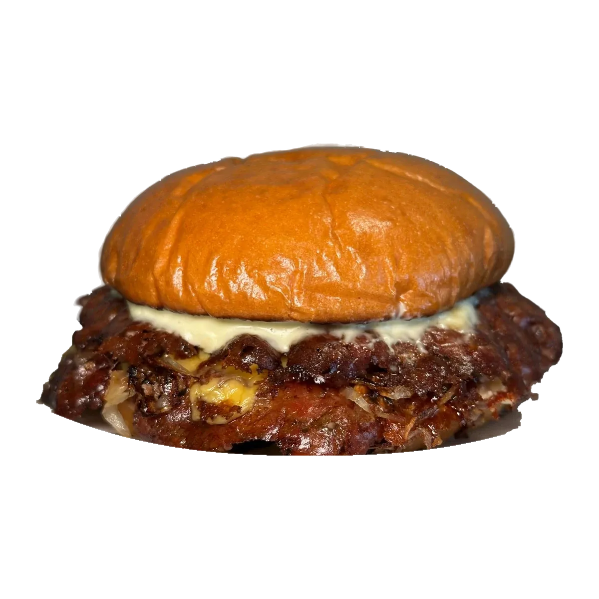 Oklahoma: hamburguesa doble con la cebolla a la plancha pegada a la carne y mayonesa